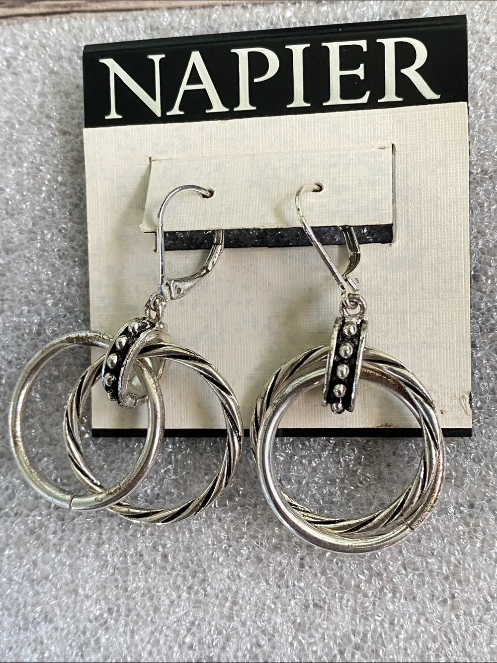 Napier Silver Multi-Hoop Drop Earrings with Accent Bead Detail NWT